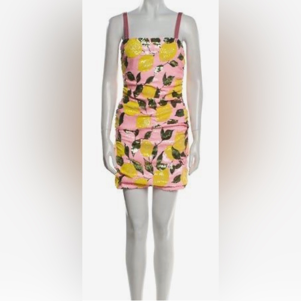 Dolce & Gabbana Pink and Yellow Lemon Print Mini Dress - Picture 2 of 4